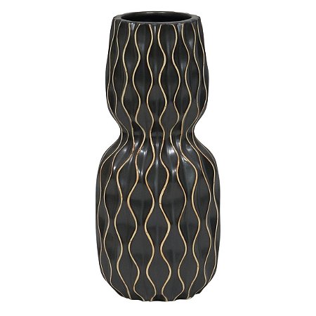 VASO DE CERAMICA PRETO COM DESENHOS GEOMETRICOS 11,8CM X 11,