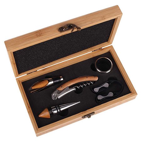 KIT VINHO COM ESTOJO DE BAMBU - 6 PCS