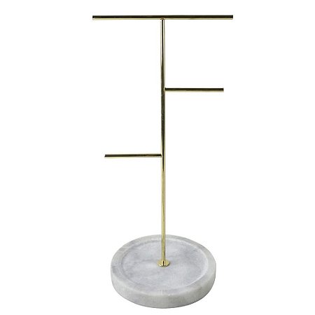 PORTA JOIAS DE METAL DOURADO COM MARMORE BRANCO 16CM X 14CM