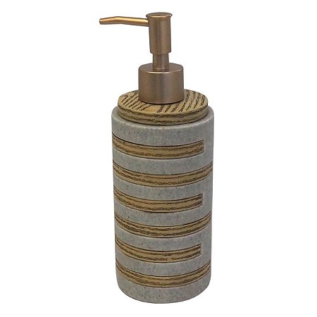 PORTA SABONETE LIQUIDO DE RESINA MARROM E DOURADO