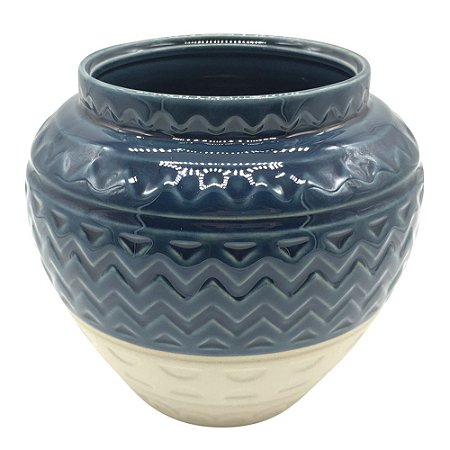 VASO EM CERAMICA AZUL E AREIA 15CM X 15CM X 13,7CM