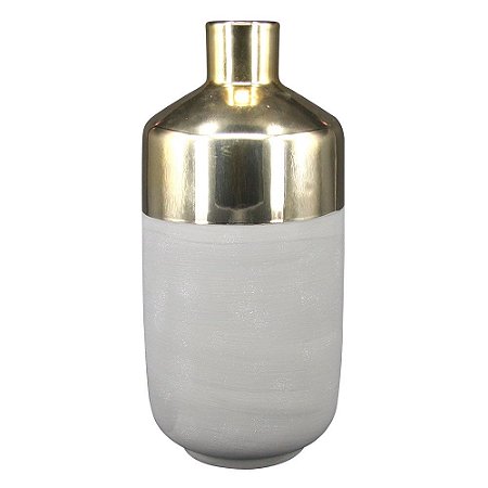 VASO DE CERAMICA CINZA E DOURADO 12CM X 12CM X 25CM