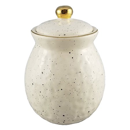 POTE DE CERAMICA COM TEXTURA BRANCO COM DETALHES DOURADO 13C