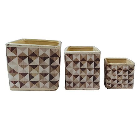 CJ DE CACHEPOTS DE CERAMICA  3 PCS 13,3CM X 13,3CM X 12,5CM