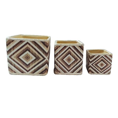 CJ DE CACHEPOTS DE CERAMICA  3 PCS 13,3CM X 13,3CM X 12,5CM