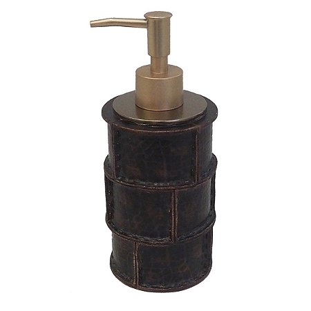 PORTA SABONETE LIQUIDO DE RESINA MARROM E DOURADO
