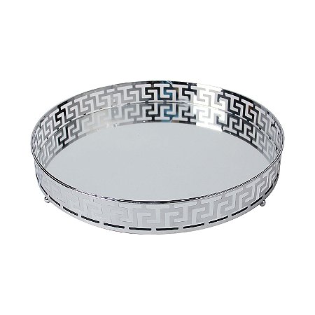 BANDEJA ESPELHADA DE METAL PRATA 30CM