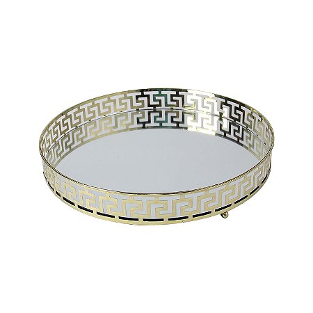BANDEJA ESPELHADA DE METAL DOURADA 30CM