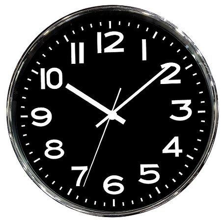 RELOGIO DE PAREDE DE PLASTICO CROMADO E PRETO 35CM X 4CM