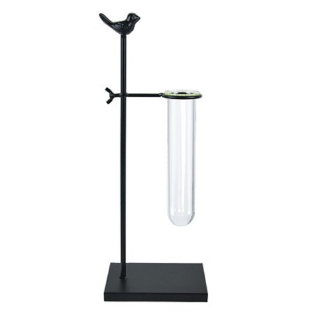 VASO TUBO DE VIDRO E METAL DOURADO