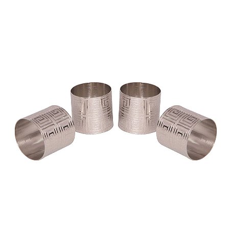 CJ. DE PORTA GUARDANAPO - 4 PCS EM METAL PRATEADO 4,5CM