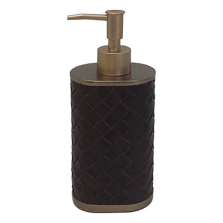 PORTA SABONETE LIQUIDO DE RESINA MARROM E DOURADO