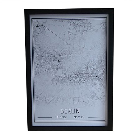 QUADRO EM MADEIRA BERLIN PRETA E BRANCA 50CM X 70CM X 2,2CM