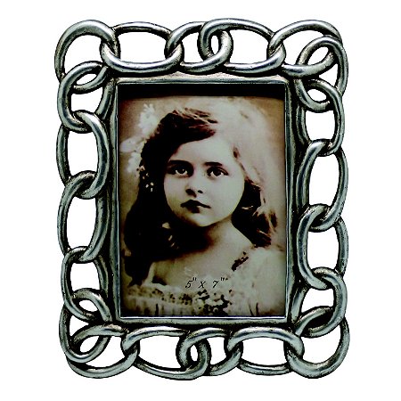 PORTA RETRATO DE RESINA C/ ACABAMENTO ELOS PRATEADOS