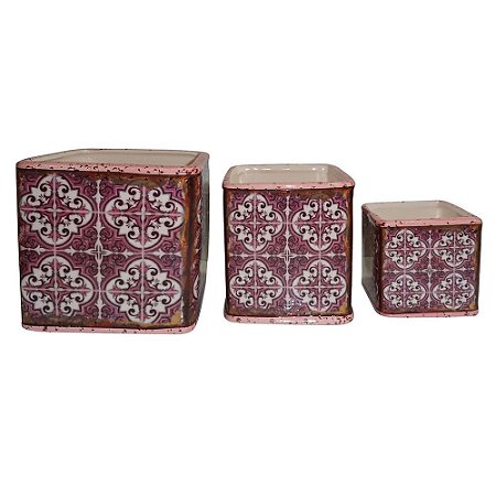 CJ. DE CACHEPOTS DE CERAMICA ROSA - 3 PCS