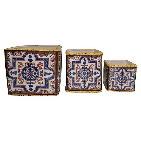 CJ. DE CACHEPOTS DE CERAMICA AMARELO - 3 PCS