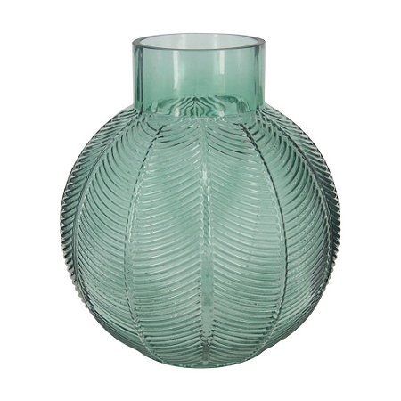 VASO DE VIDRO TRANSPARENTE VERDE 19CM X 19CM X 22CM