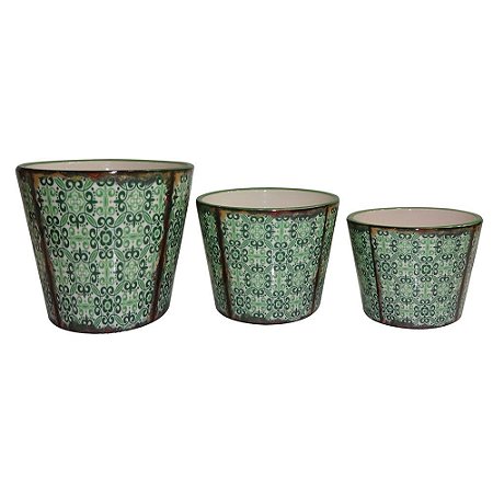 CJ. DE CACHEPOTS DE CERAMICA VERDE - 3 PCS