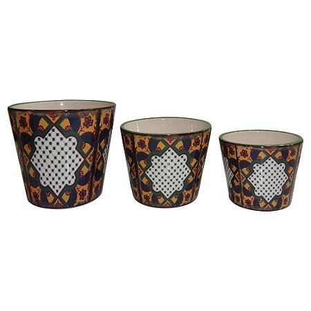 CJ. DE CACHEPOTS DE CERAMICA AMARELO - 3 PCS