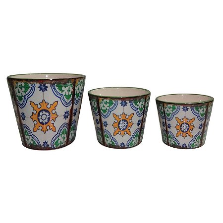 CJ. DE CACHEPOTS DE CERAMICA VERDE - 3 PCS