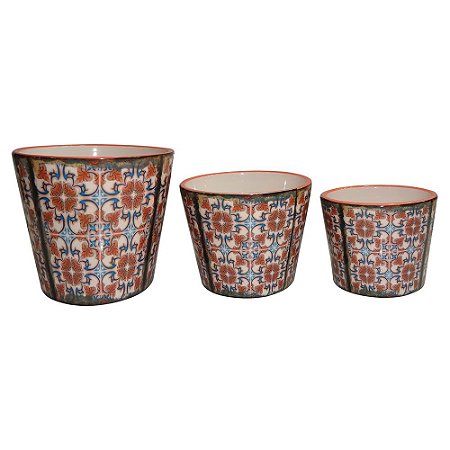 CJ. DE CACHEPOTS DE CERAMICA LARANJA - 3 PCS