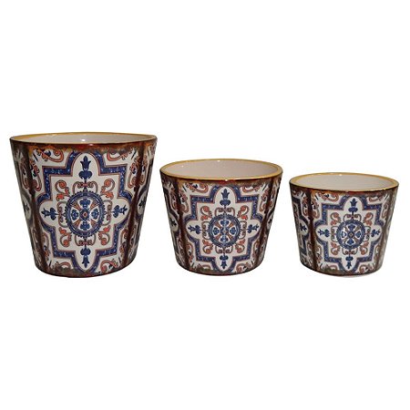 CJ. DE CACHEPOTS DE CERAMICA AMARELO - 3 PCS