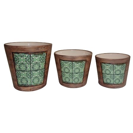 CJ. DE CACHEPOTS DE CERAMICA VER - 3 PCS