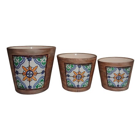 CJ. DE CACHEPOTS DE CERAMICA VERDE - 3 PCS
