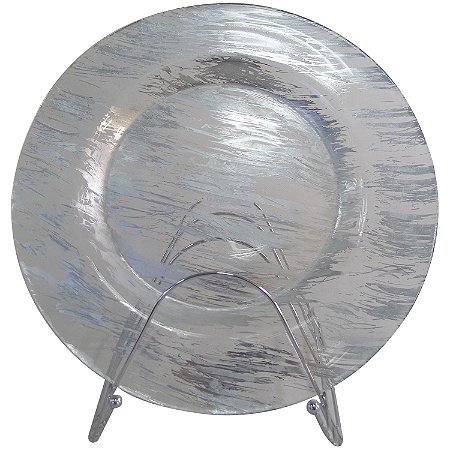 CJ DE PRATOS DE VIDRO COM DETALHE PRATA - 33 CM - 4 PCS