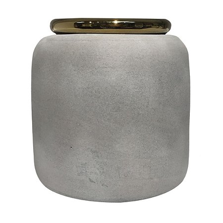 CACHEPOT DE CERAMICA CINZA E DOURADO