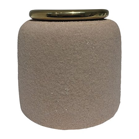 CACHEPOT DE CERAMICA MARROM E DOURADO