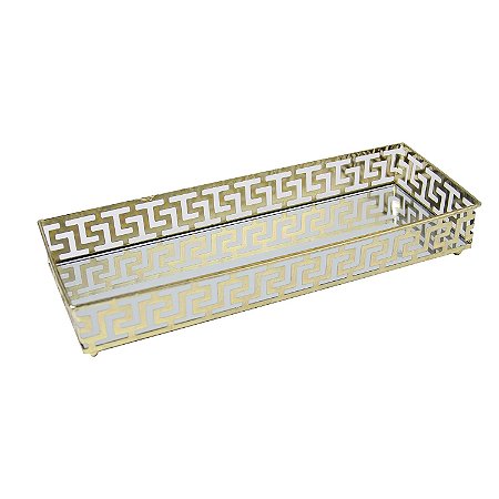 BANDEJA ESPELHADA DE METAL COBRE 33CM X 20CM X 5CM