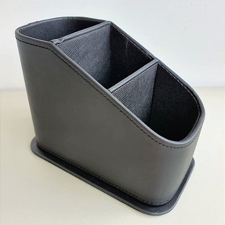PORTA CONTROLE REMOTO DE COURO PRETO COM 3 DIVISORIAS