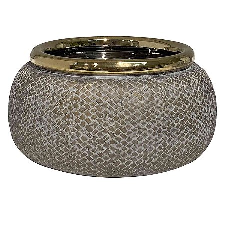 CACHEPOTS DE CERAMICA BEGE E DOURADO