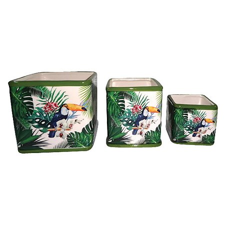 CJ DE CACHEPOTS DE CERAMICA TUCANO  3 PCS 13,3CM X 13,3CM X