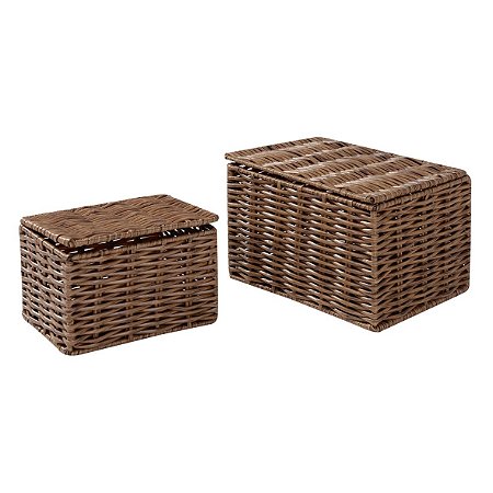 CJ DE CESTOS COM TAMPA DE FIBRA SINTETICA  2PCS G20CM X 16CM