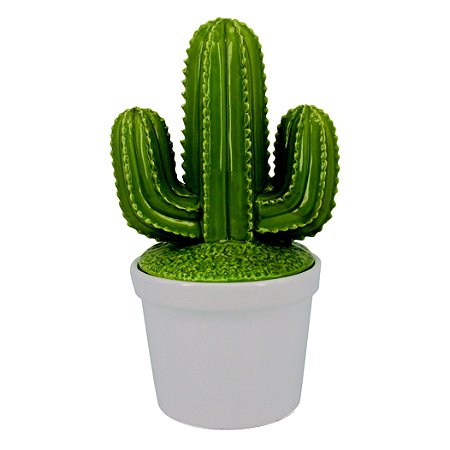 POTE DE CERAMICA COM TAMPA - CACTOS - VERDE E BRANCO GELO