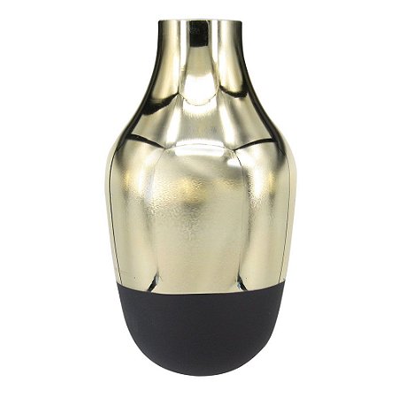 VASO DE VIDRO METALIZADO DOURADO E PRETO 13CM X 13CM X 25CM