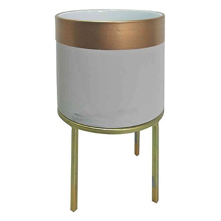 CACHEPOTS DE CERAMICA CINZA E DOURADO COM BASE DOURADA