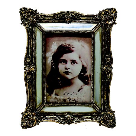 PORTA RETRATO DE RESINA C/ ACABAMENTO ESPELHO E OURO VELHO