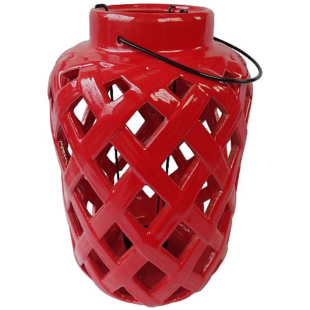 LANTERNA DE CERAMICA VERMELHO - 20X33 CM
