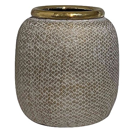 CACHEPOTS DE CERAMICA BEGE E DOURADO