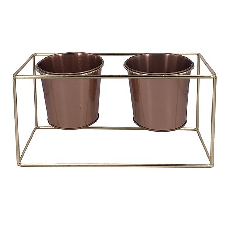 CACHEPOT EM METAL COBRE E DOURADO PARA DUAS PLANTAS