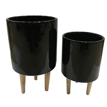 CONJ DE CACHEPOTS DE CERAMICA PRETO E MARROM  2 PECAS