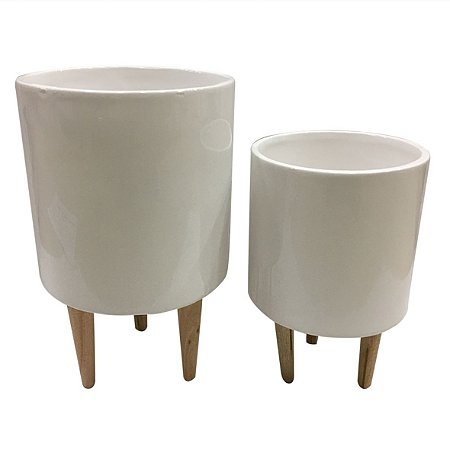 CONJ DE CACHEPOTS DE CERAMICA BRANCO E MARROM  2 PECAS