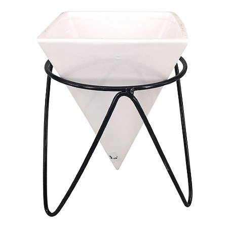 VASO DE CERAMICA COM SUPORTE DE FERRO 11,5CM X 12CM X 18CM