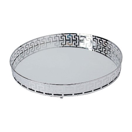 BANDEJA ESPELHADA DE METAL PRATA 35CM
