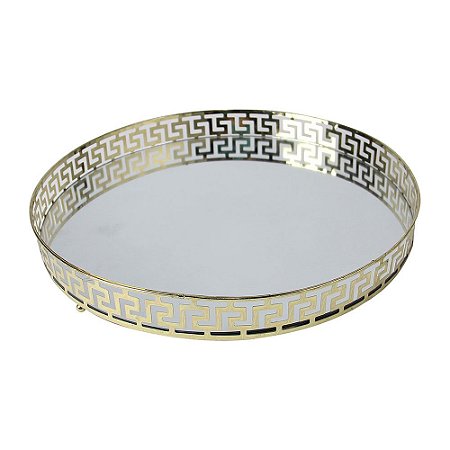 BANDEJA ESPELHADA DE METAL DOURADA 35CM