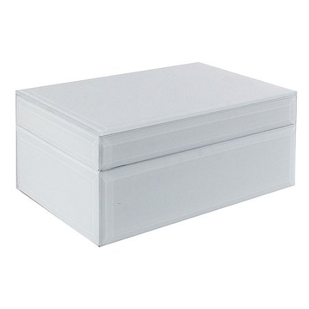 CAIXA EM VIDRO E MADEIRA BRANCA 21CM X 13CM X 8CM
