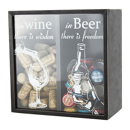 QUADRO DE MADEIRA E VIDRO PARA ROLHAS E TAMPINHAS 23CM X 11C